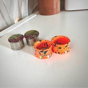 Holographic 16mm 5/8 metal ear plugs with Orange Green and Purple foil